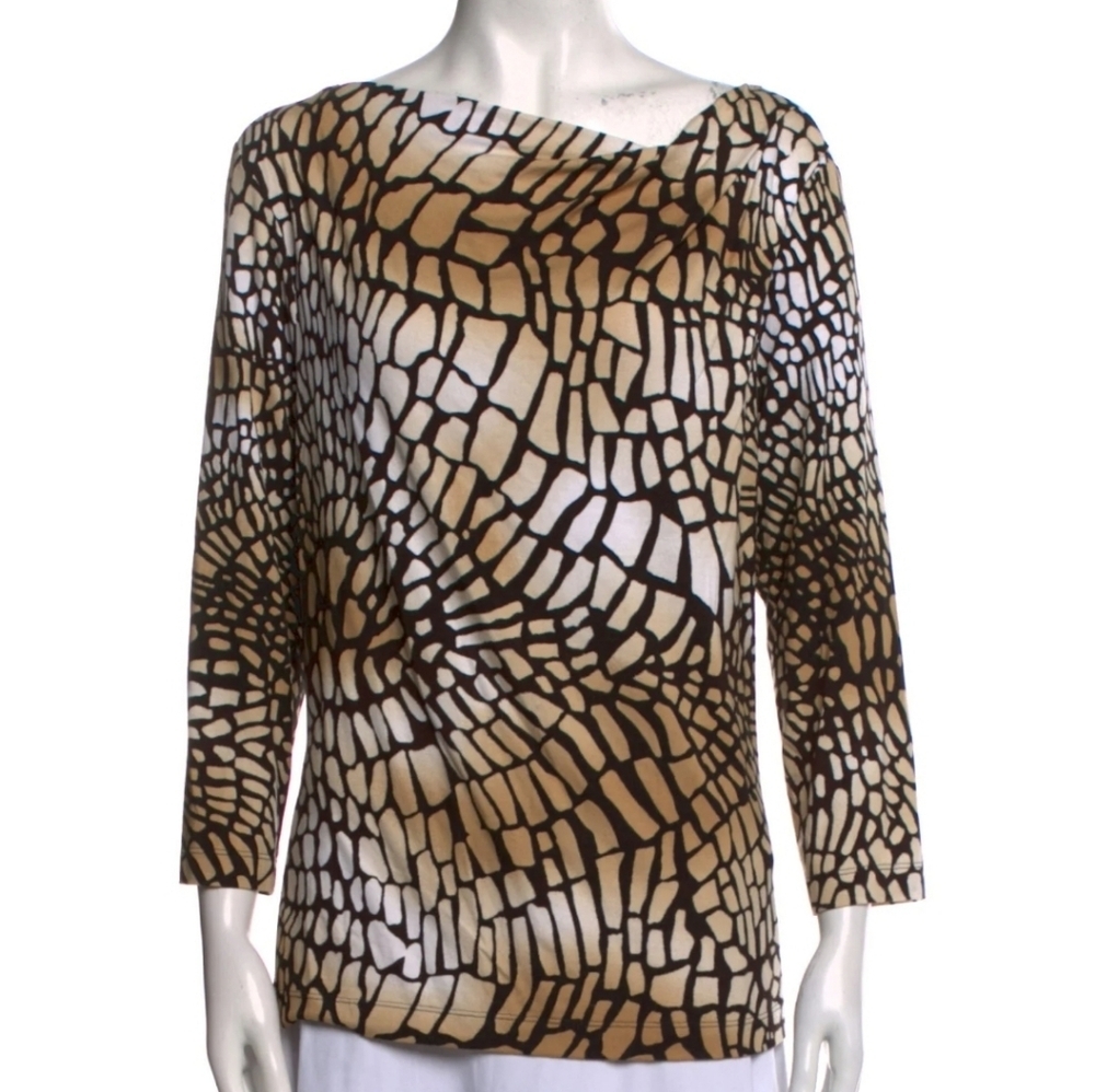 St John Leopard Print Bateau Neck Casual Top